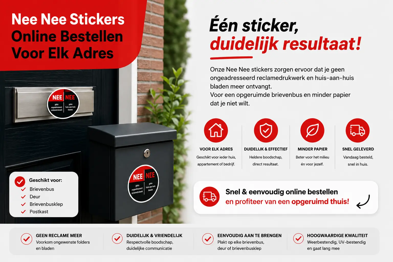 Nee nee stickers op maat online bestellen - neenee sticker op zwarte brievenbus en voordeur, voor brievenbussen, deuren en ramen